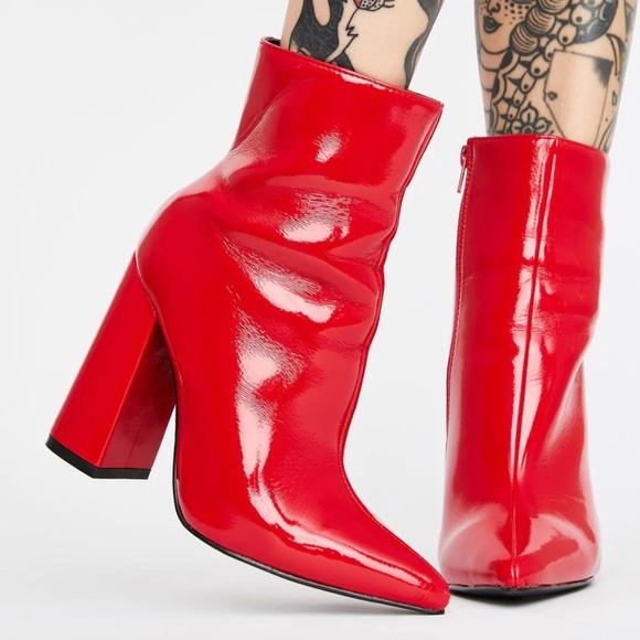 Red Hot Drama Mama Ankle Boots From Dolls Kill x Liliana - Picture 3 of 4